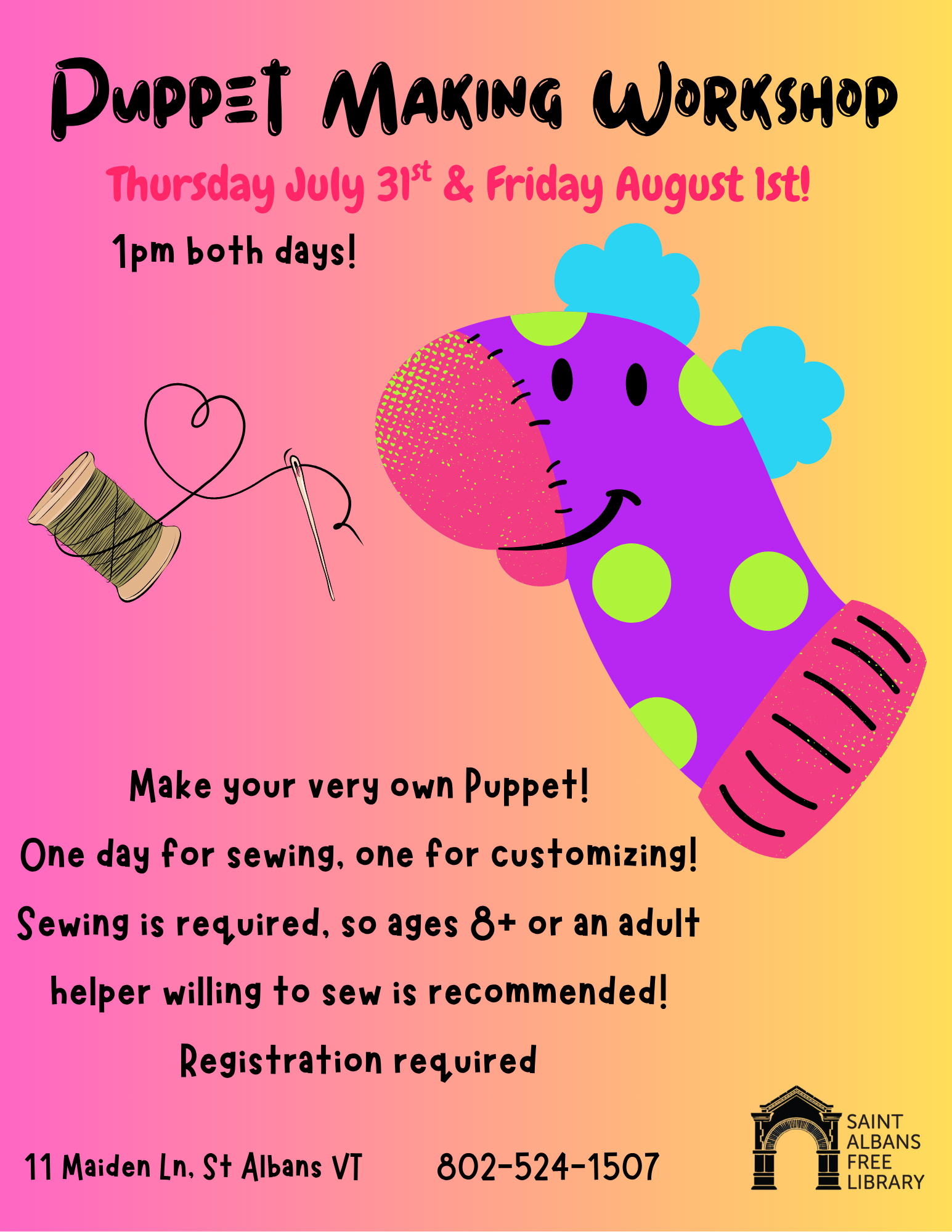 Slc Puppet Making Puppet Making Workshop | Saint Albans Free Library